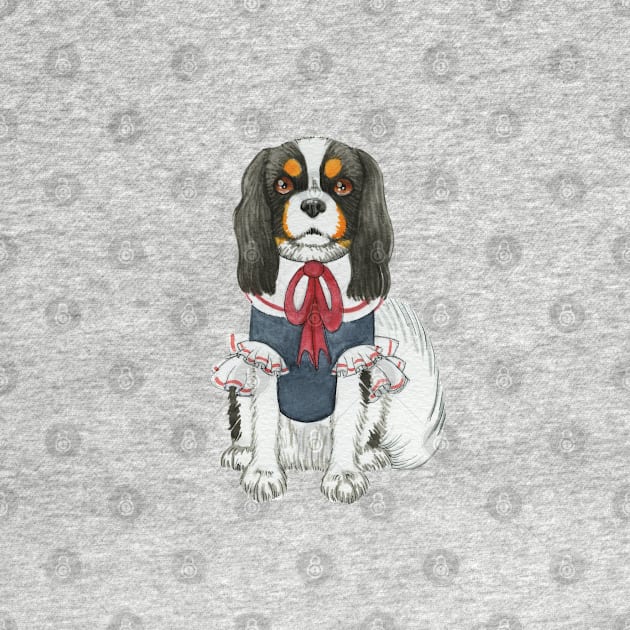 Cavalier King Charles Spaniel - Tri wearing a Blouse by jollyinu